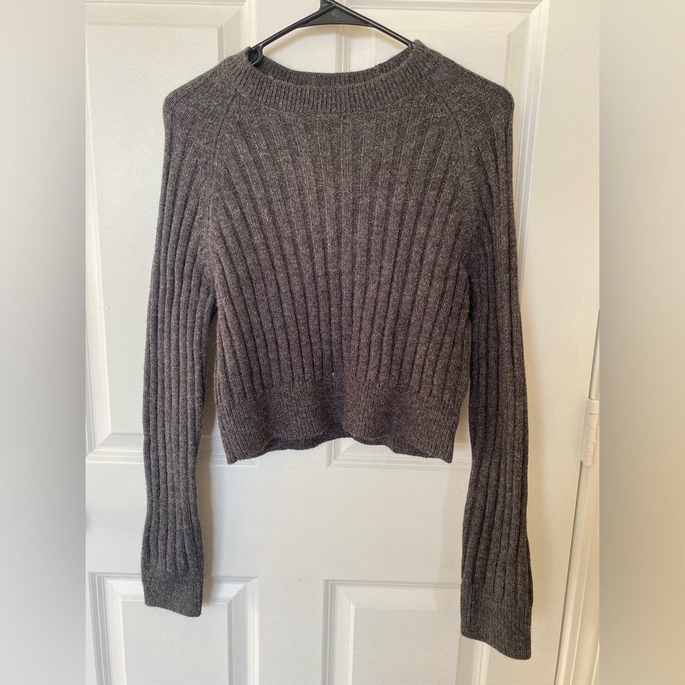 She + Sky Charcoal Ribbed Knit Cropped Sweater
